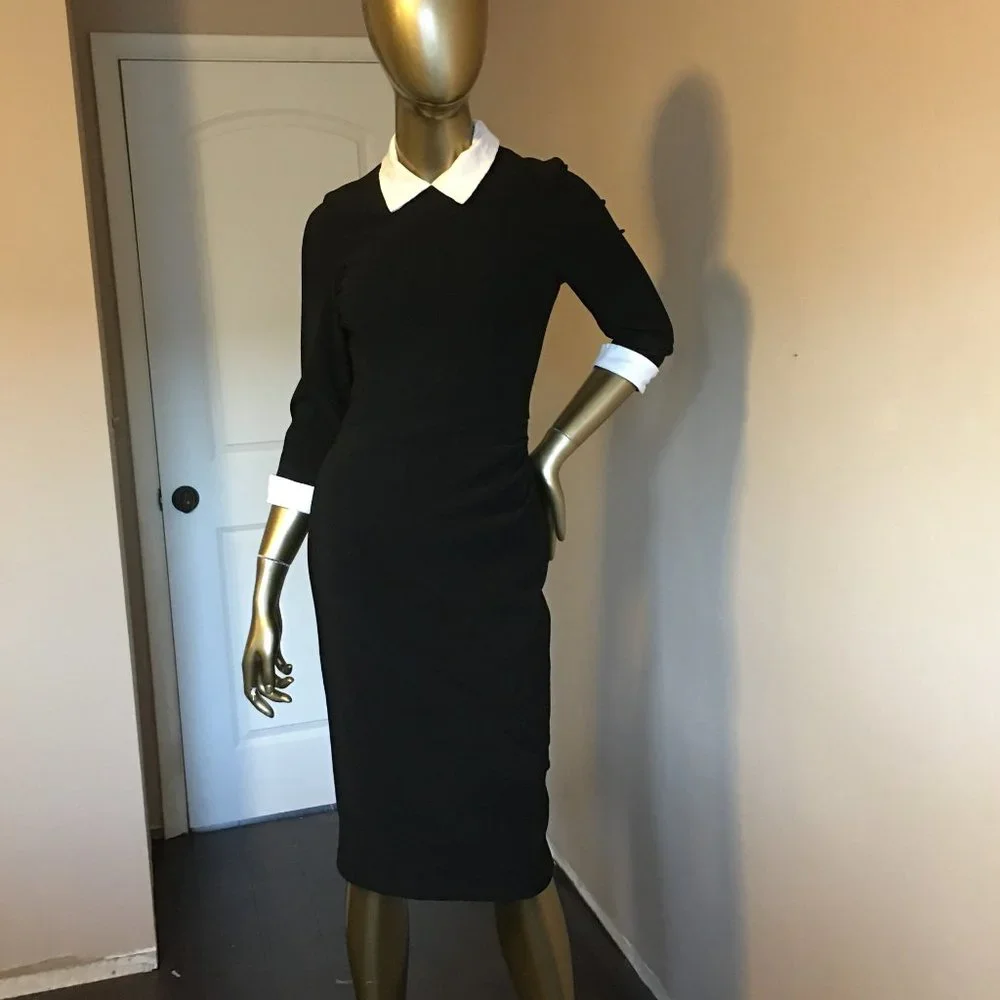 THE PRETTY DRESS COMPANY "Uma" Contrast Collar Pencil Dress     UK 8 = US size 4 - Picture 2 of 14